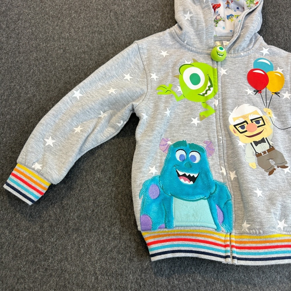 Disney 100 Pixar Monster Up Hoodie Jacket Gray Full Zip Hooded Boy's Size 5 EUC - Picture 3 of 16